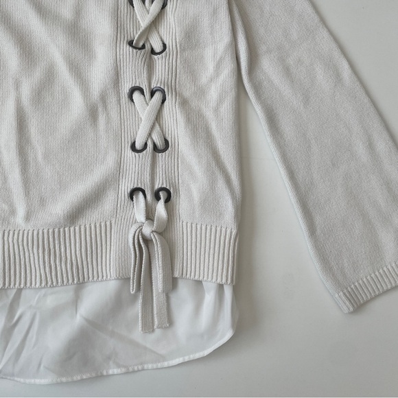 Women's Simply Vera Vera Wang Lace-Up Mock Layer Sweater, Size S Small in Cream - Picture 8 of 14